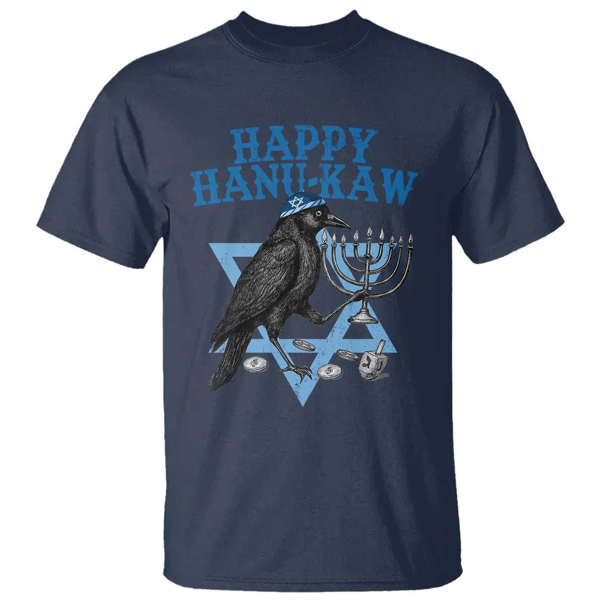 Funny Hanukkah Crow T Shirt Happy Hanukaw Jewish Holiday Chanukah Menorah TS11 Navy Print Your Wear