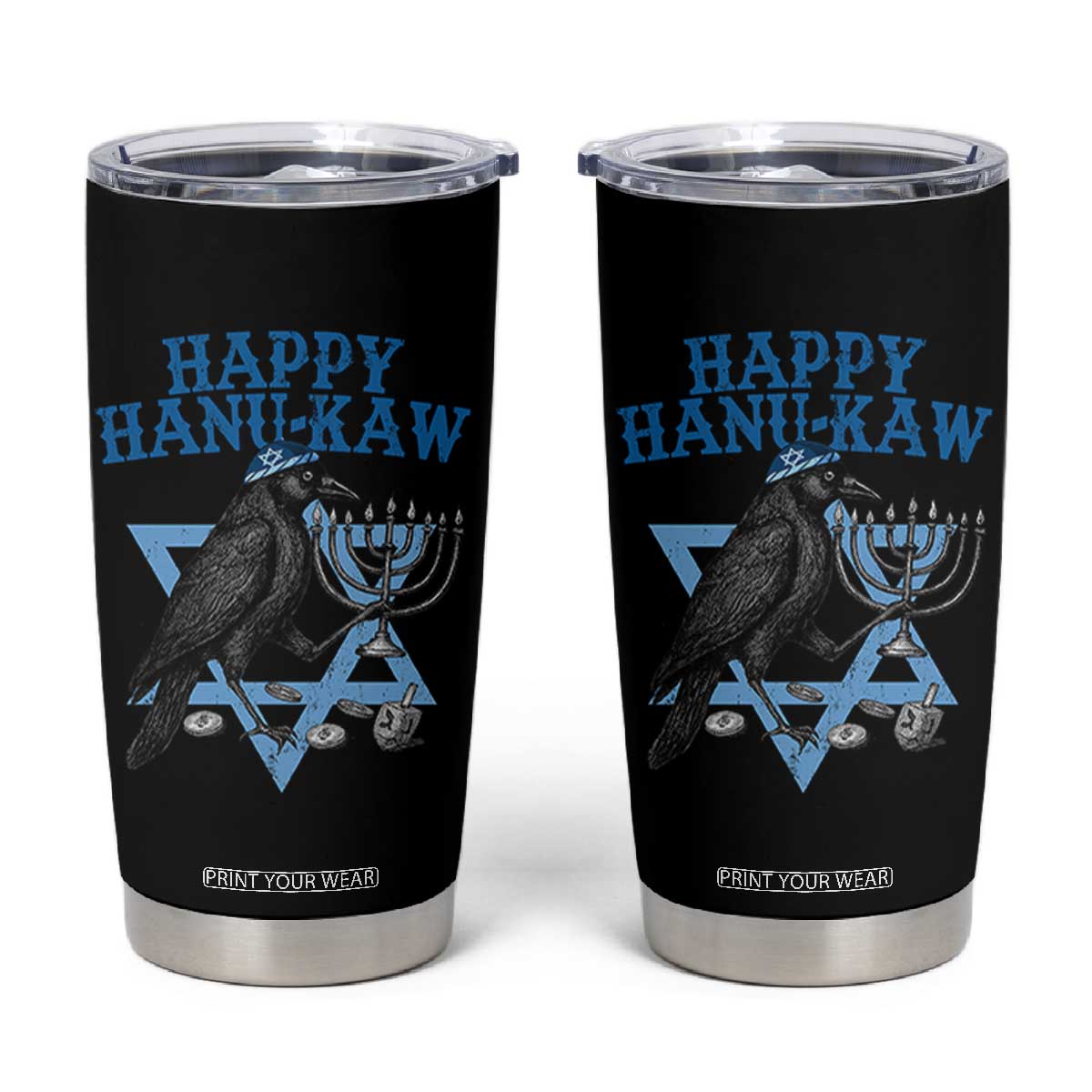 Funny Hanukkah Crow Tumbler Cup Happy Hanukaw Jewish Holiday Chanukah Menorah TS11 Black Print Your Wear