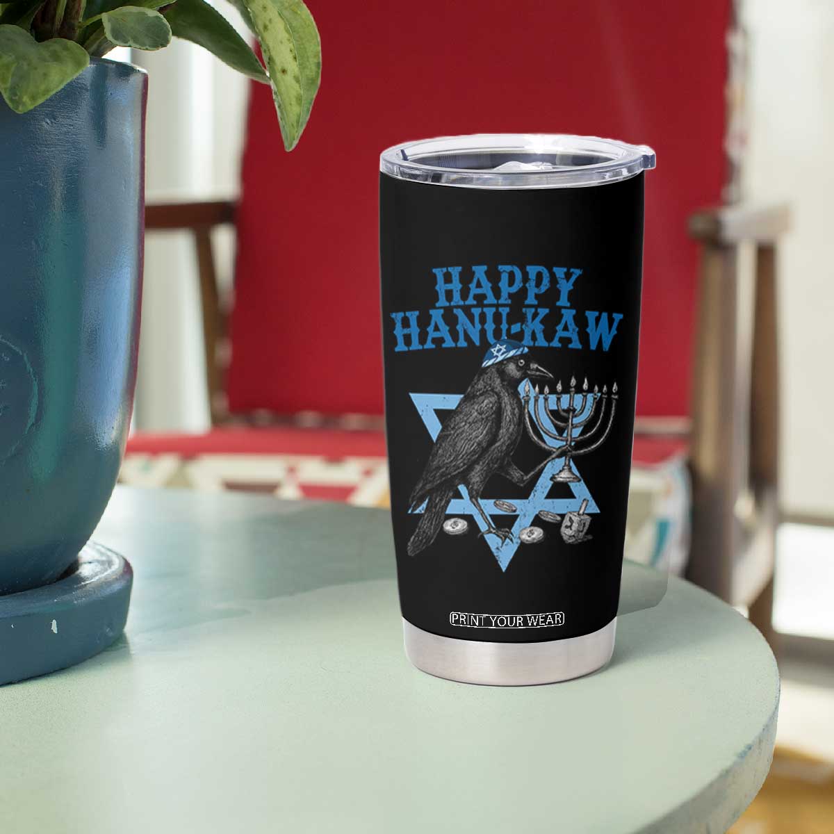 Funny Hanukkah Crow Tumbler Cup Happy Hanukaw Jewish Holiday Chanukah Menorah TS11 Print Your Wear