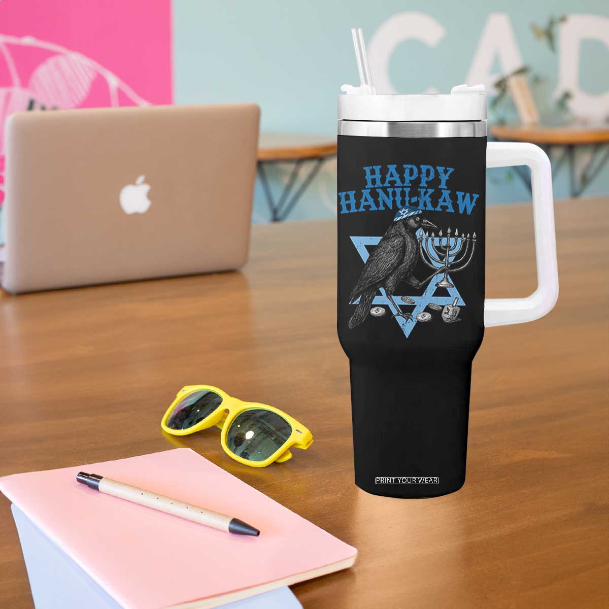 Funny Hanukkah Crow Tumbler With Handle Happy Hanukaw Jewish Holiday Chanukah Menorah TS11 Print Your Wear