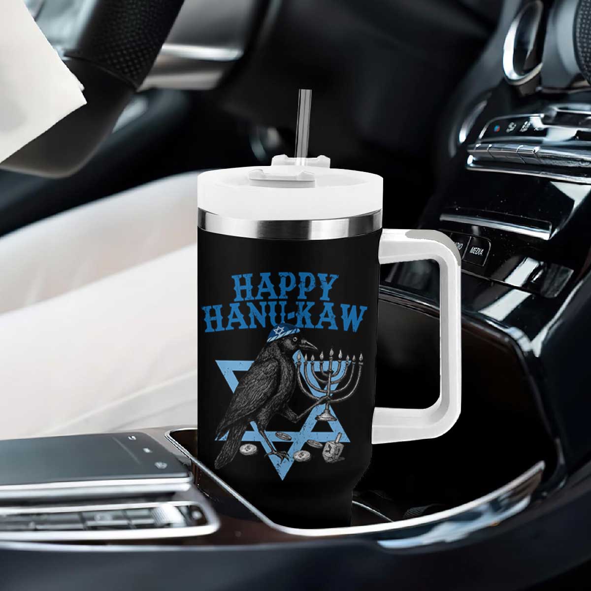 Funny Hanukkah Crow Tumbler With Handle Happy Hanukaw Jewish Holiday Chanukah Menorah TS11 Print Your Wear