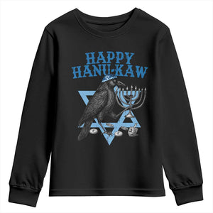 Funny Hanukkah Crow Youth Sweatshirt Happy Hanukaw Jewish Holiday Chanukah Menorah TS11 Black Print Your Wear