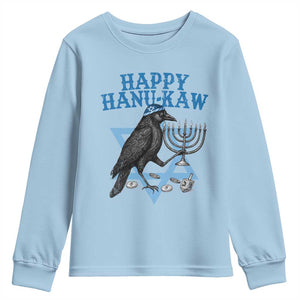 Funny Hanukkah Crow Youth Sweatshirt Happy Hanukaw Jewish Holiday Chanukah Menorah TS11 Light Blue Print Your Wear