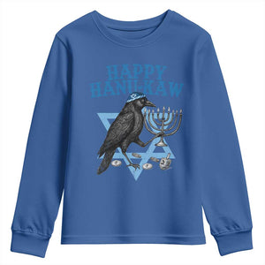 Funny Hanukkah Crow Youth Sweatshirt Happy Hanukaw Jewish Holiday Chanukah Menorah TS11 Royal Blue Print Your Wear
