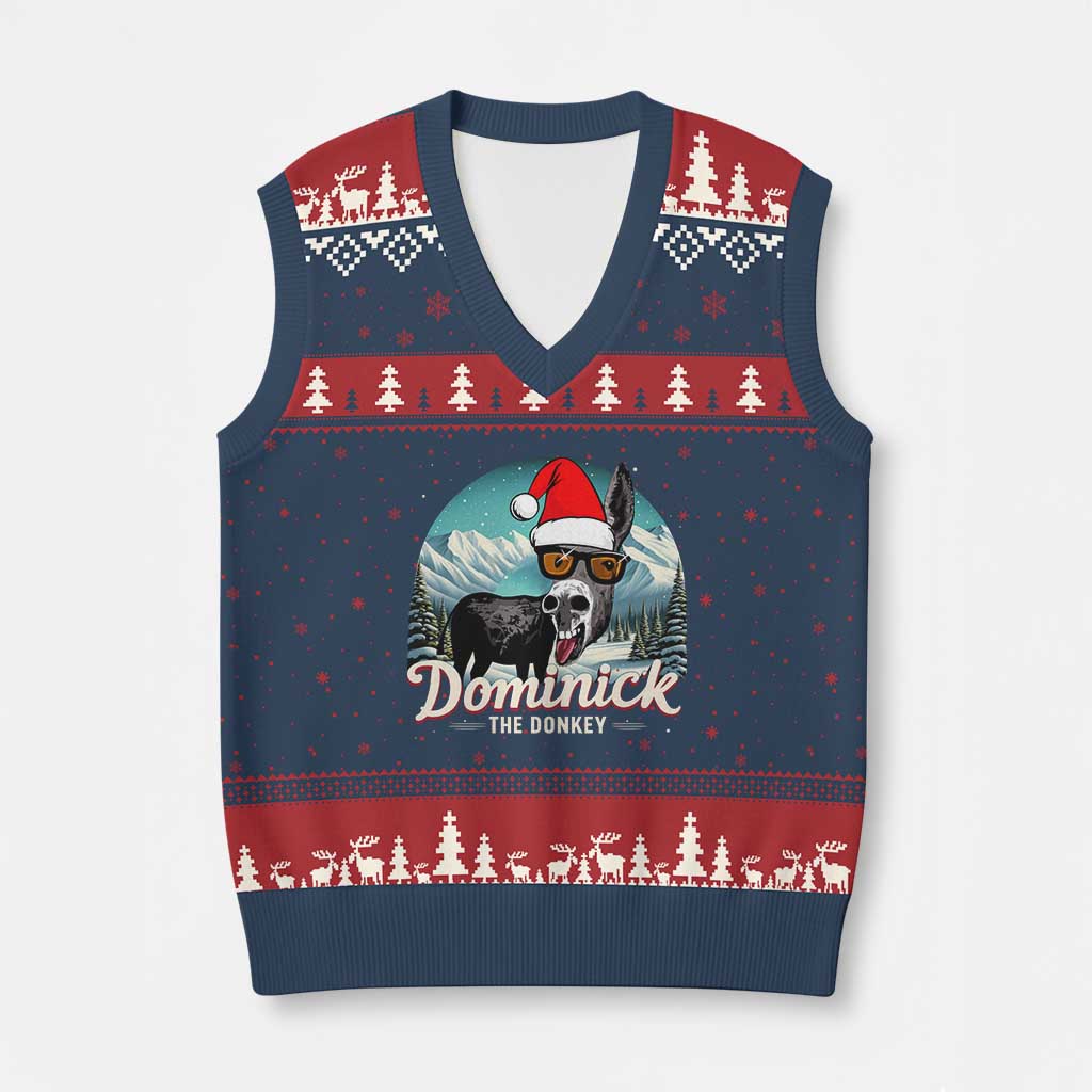 Xmas Italian Donkey V-Neck Knit Sweater Vest Funny Domick The Donkey Holiday Xmas TS11 Navy Red Print Your Wear