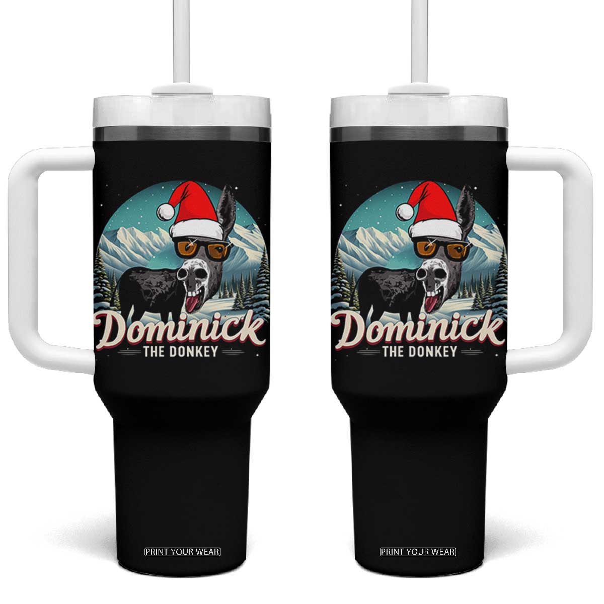 Christmas Italian Donkey Tumbler With Handle Funny Domick The Donkey Holiday Xmas TS11 One Size: 40 oz Black Print Your Wear