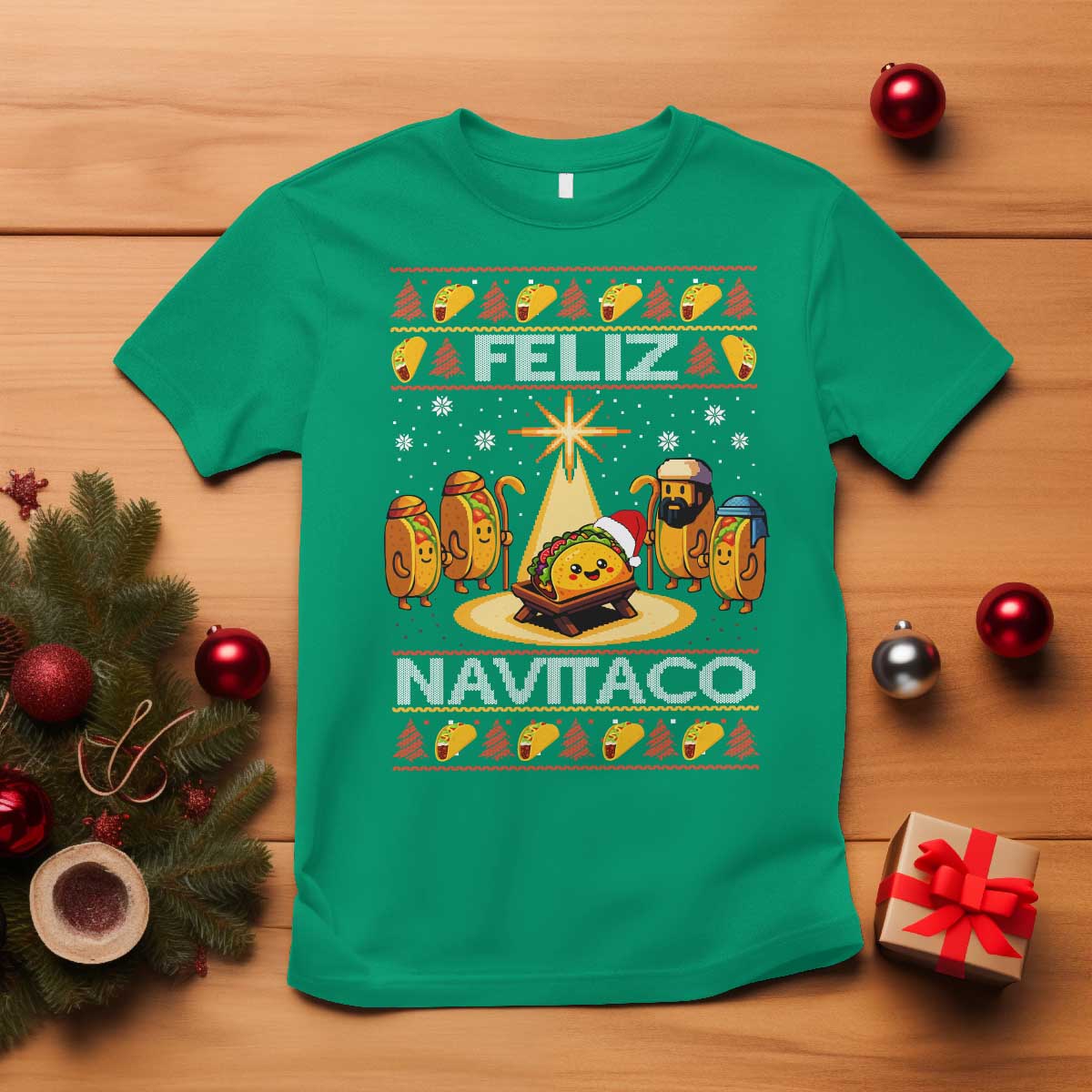 Funny Tacos Christmas Nativity Scene T Shirt Feliz Navitaco Mexican Food TS11 Irish Green Print Your Wear