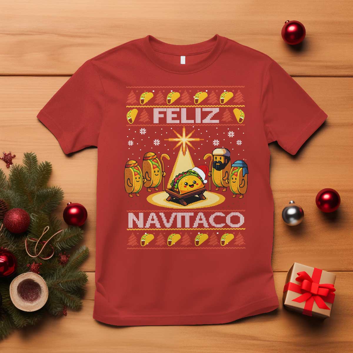 Funny Tacos Christmas Nativity Scene T Shirt Feliz Navitaco Mexican Food TS11 Red Print Your Wear