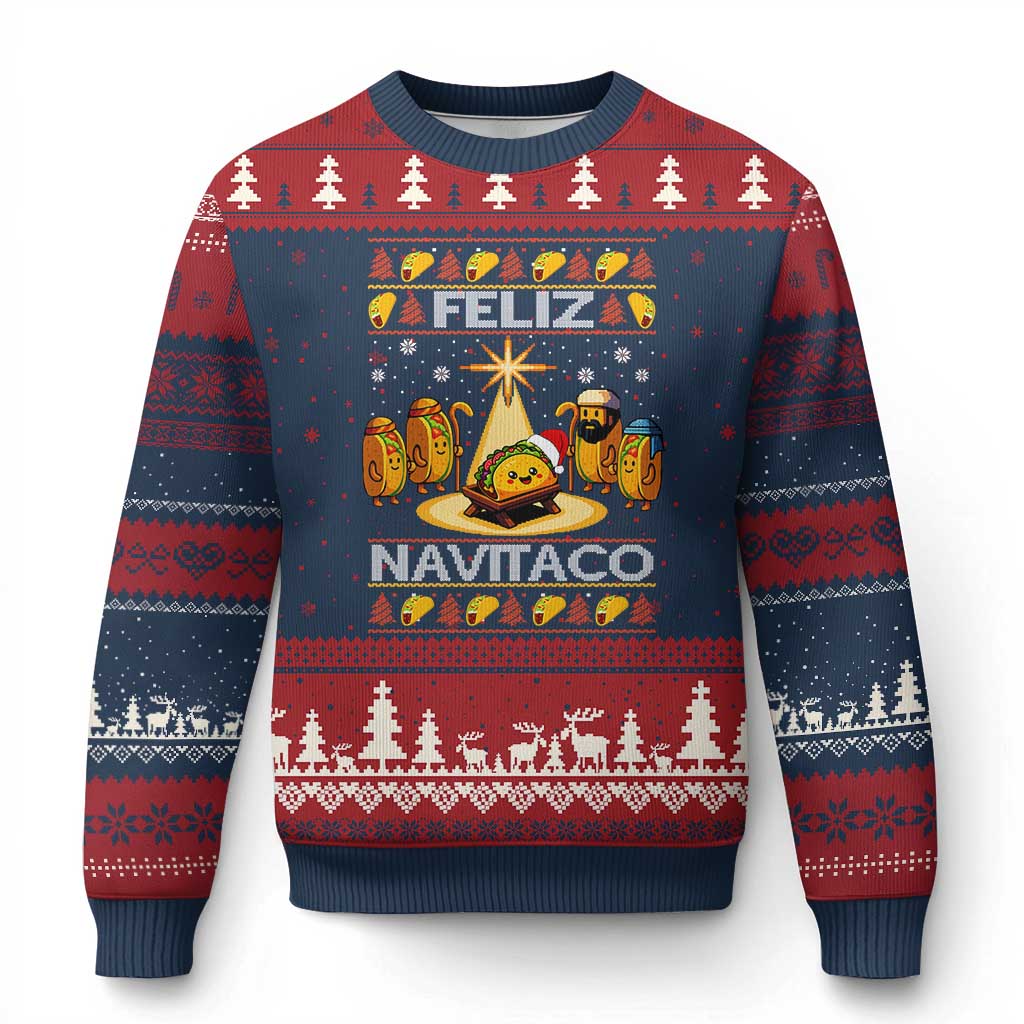 Funny Tacos Xmas Nativity Scene Ugly Christmas Sweater Feliz Navitaco Mexican Food TS11 Navy Red Print Your Wear