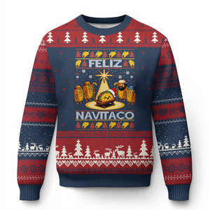 Funny Tacos Xmas Nativity Scene Ugly Christmas Sweater Feliz Navitaco Mexican Food TS11 Navy Red Print Your Wear
