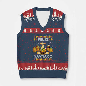 Funny Tacos Xmas Nativity Scene V-Neck Knit Sweater Vest Feliz Navitaco Mexican Food TS11 Navy Red Print Your Wear