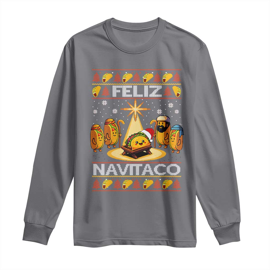 Funny Tacos Christmas Nativity Scene Long Sleeve Shirt Feliz Navitaco Mexican Food TS11 Charcoal Print Your Wear