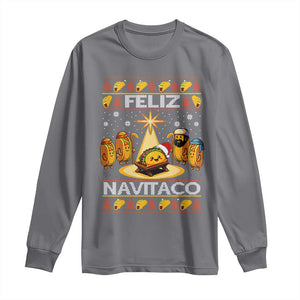 Funny Tacos Christmas Nativity Scene Long Sleeve Shirt Feliz Navitaco Mexican Food TS11 Charcoal Print Your Wear