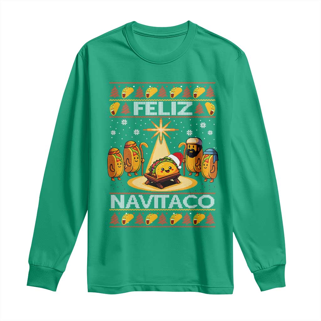 Funny Tacos Christmas Nativity Scene Long Sleeve Shirt Feliz Navitaco Mexican Food TS11 Irish Green Print Your Wear