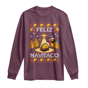 Funny Tacos Christmas Nativity Scene Long Sleeve Shirt Feliz Navitaco Mexican Food TS11 Maroon Print Your Wear