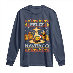 Funny Tacos Christmas Nativity Scene Long Sleeve Shirt Feliz Navitaco Mexican Food TS11 Navy Print Your Wear