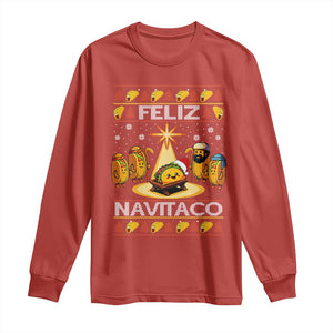 Funny Tacos Christmas Nativity Scene Long Sleeve Shirt Feliz Navitaco Mexican Food TS11 Red Print Your Wear