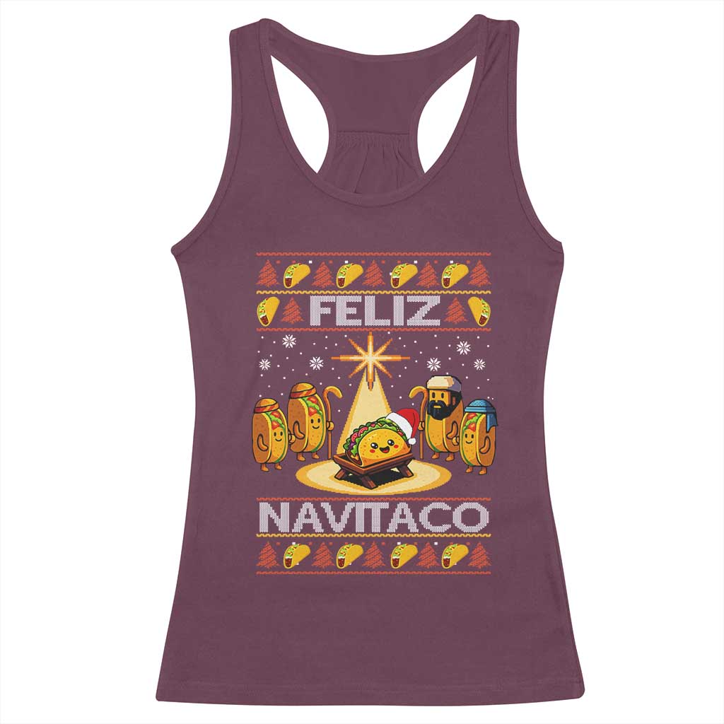 Funny Tacos Christmas Nativity Scene Racerback Tank Top Feliz Navitaco Mexican Food TS11 Maroon Print Your Wear