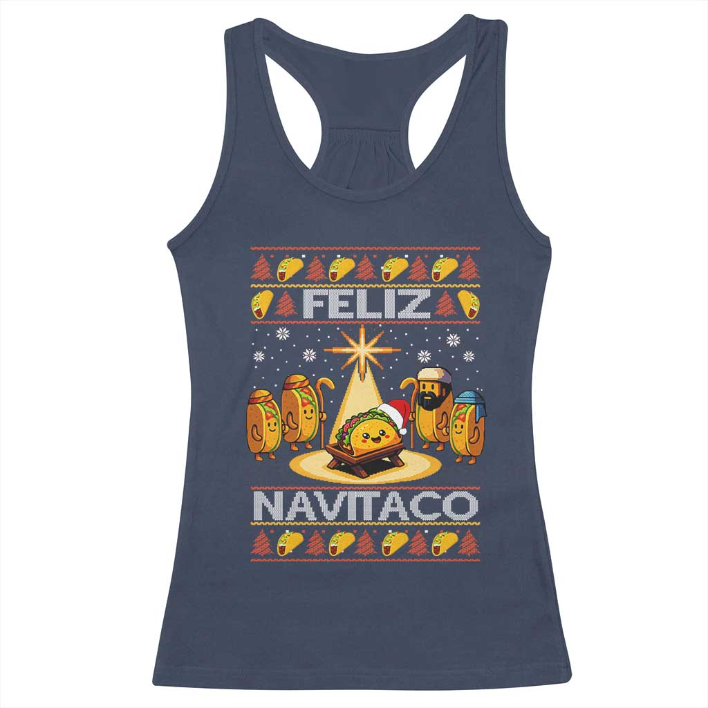 Funny Tacos Christmas Nativity Scene Racerback Tank Top Feliz Navitaco Mexican Food TS11 Navy Print Your Wear