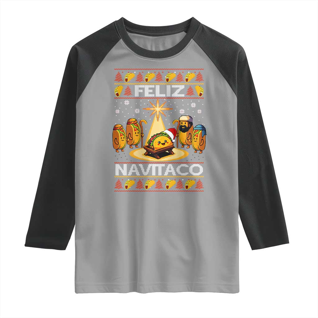Funny Tacos Christmas Nativity Scene Raglan Shirt Feliz Navitaco Mexican Food TS11 Sport Gray Black Print Your Wear