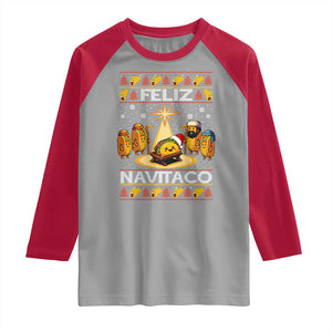 Funny Tacos Christmas Nativity Scene Raglan Shirt Feliz Navitaco Mexican Food TS11 Sport Gray Red Print Your Wear