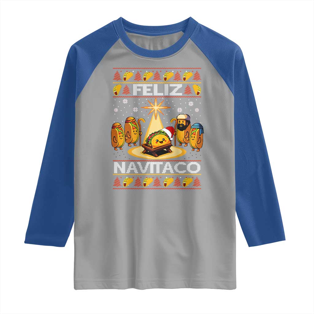 Funny Tacos Christmas Nativity Scene Raglan Shirt Feliz Navitaco Mexican Food TS11 Sport Gray Royal Print Your Wear