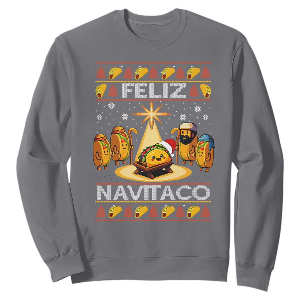 Funny Tacos Christmas Nativity Scene Sweatshirt Feliz Navitaco Mexican Food TS11 Charcoal Print Your Wear
