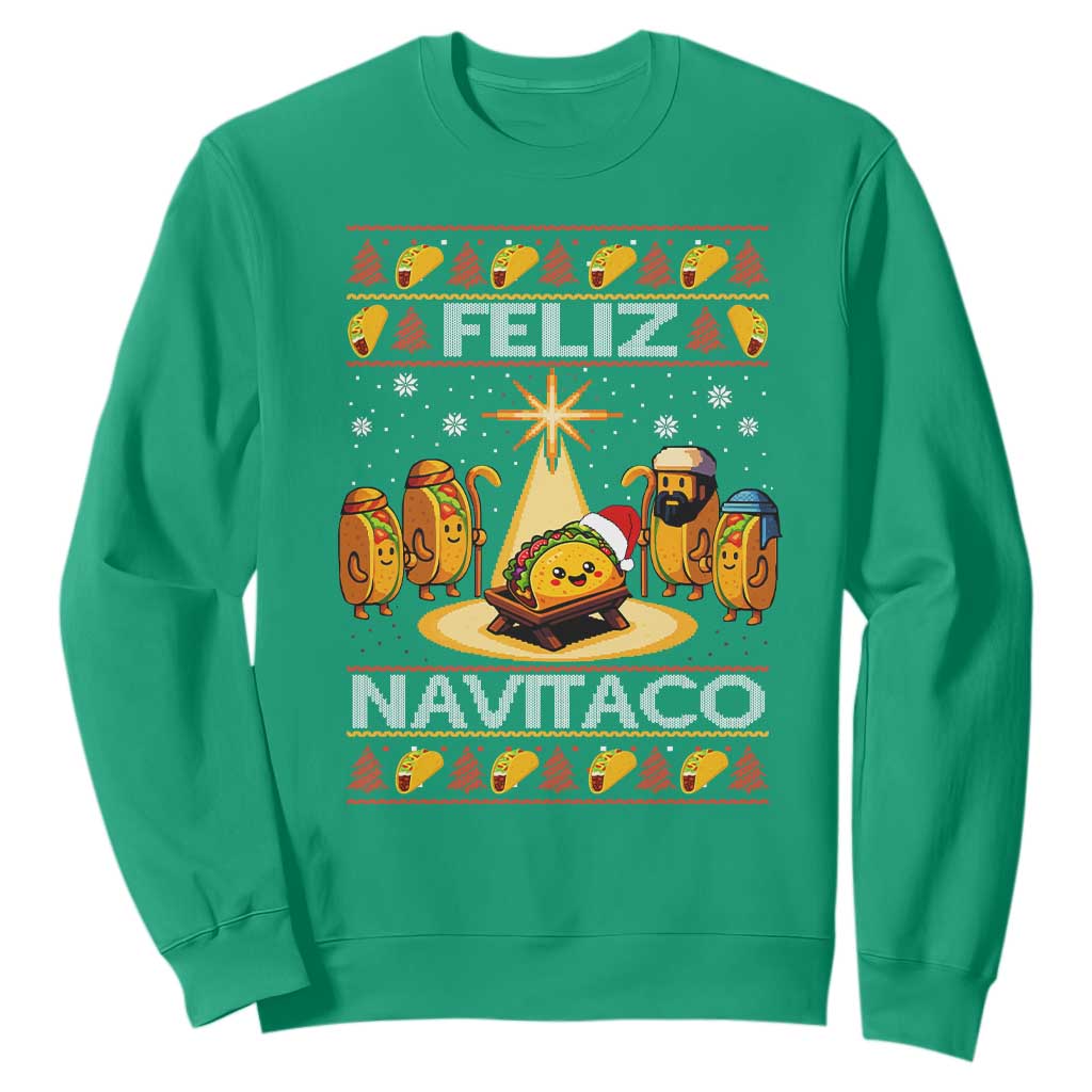 Funny Tacos Christmas Nativity Scene Sweatshirt Feliz Navitaco Mexican Food TS11 Irish Green Print Your Wear