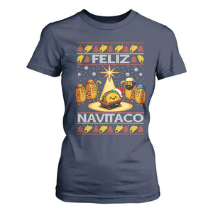 Funny Tacos Christmas Nativity Scene T Shirt For Women Feliz Navitaco Mexican Food TS11 Navy Print Your Wear