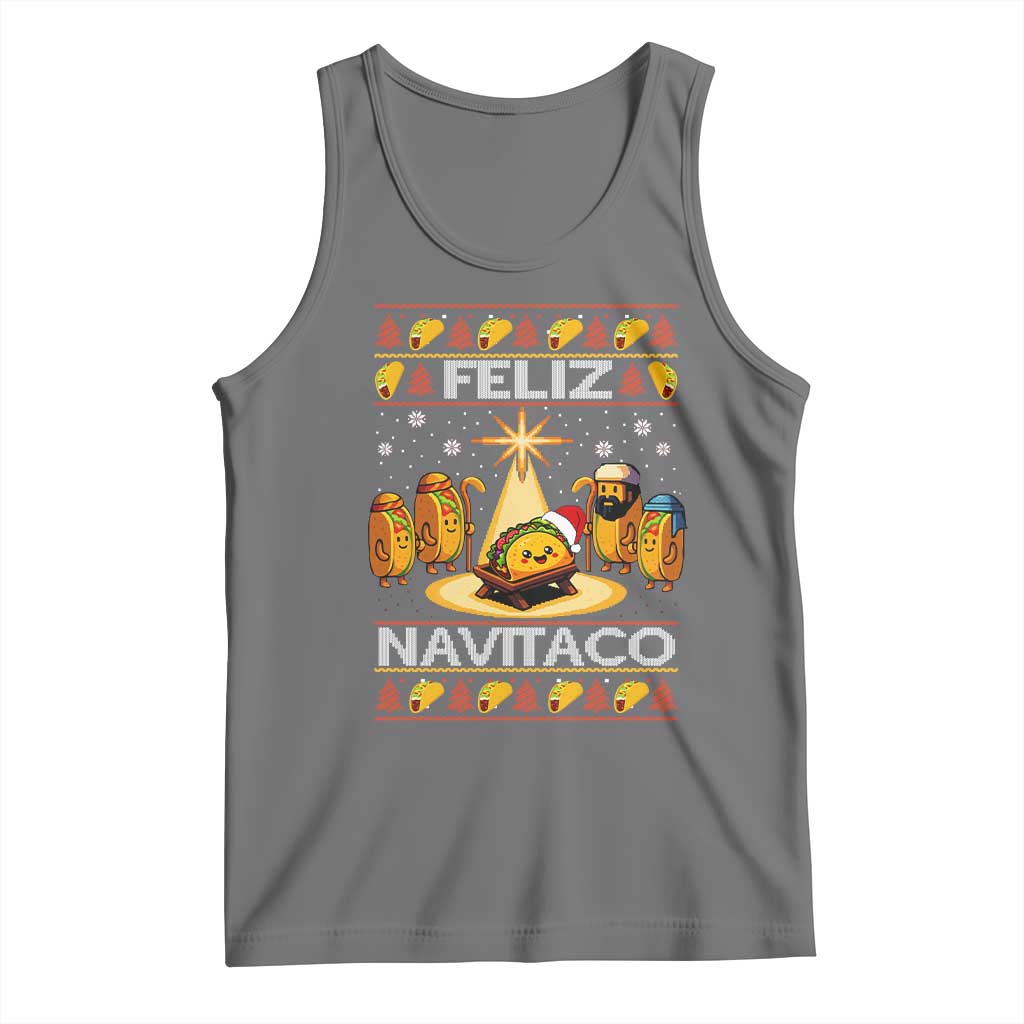 Funny Tacos Christmas Nativity Scene Tank Top Feliz Navitaco Mexican Food TS11 Black Heather Print Your Wear