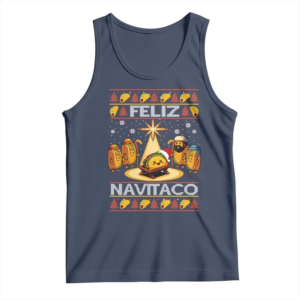 Funny Tacos Christmas Nativity Scene Tank Top Feliz Navitaco Mexican Food TS11 Navy Print Your Wear