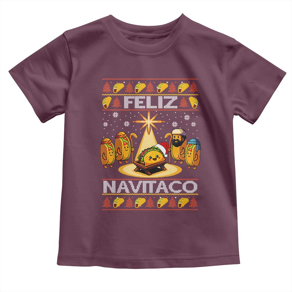 Funny Tacos Christmas Nativity Scene Toddler T Shirt Feliz Navitaco Mexican Food TS11 Maroon Print Your Wear