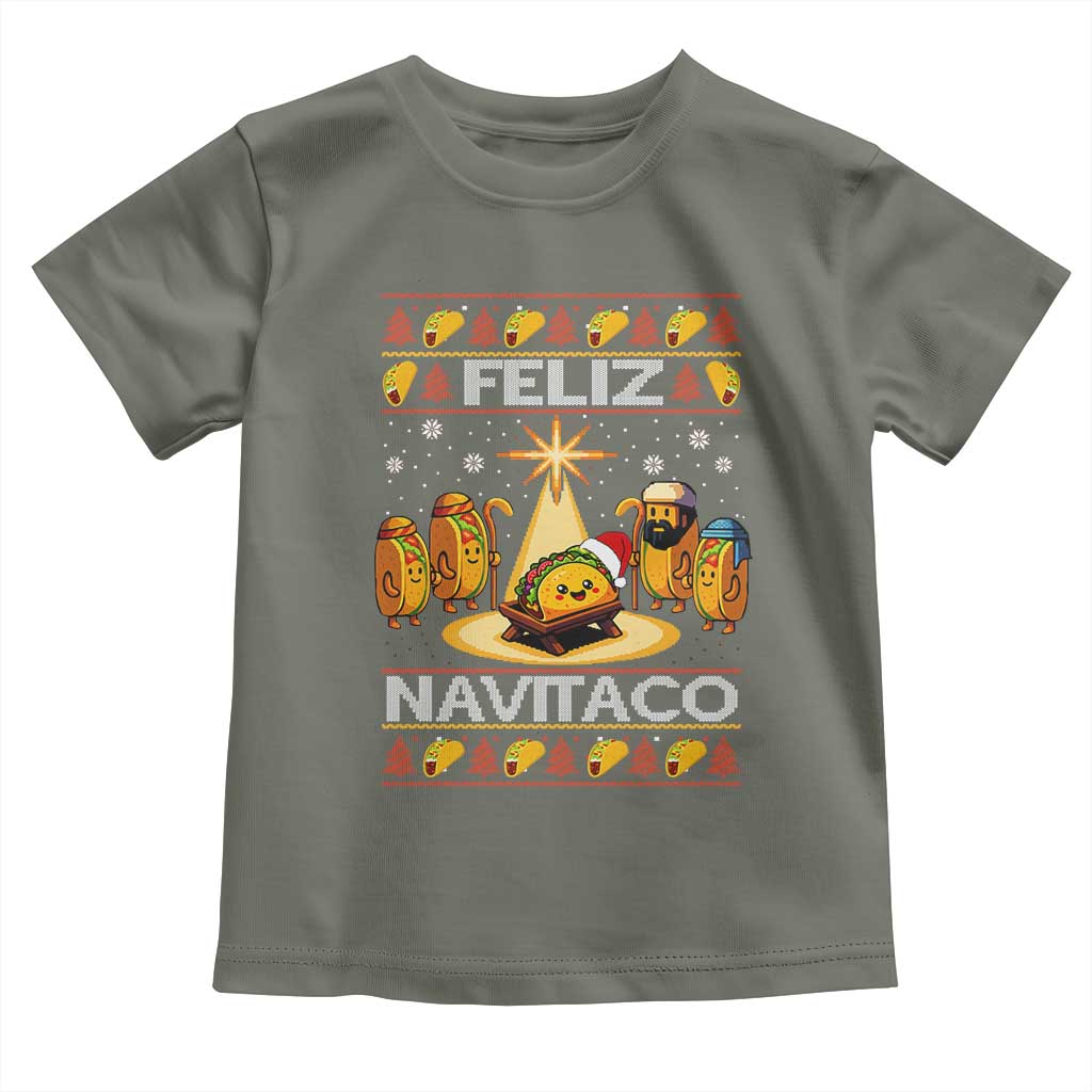 Funny Tacos Christmas Nativity Scene Toddler T Shirt Feliz Navitaco Mexican Food TS11 Military Green Print Your Wear