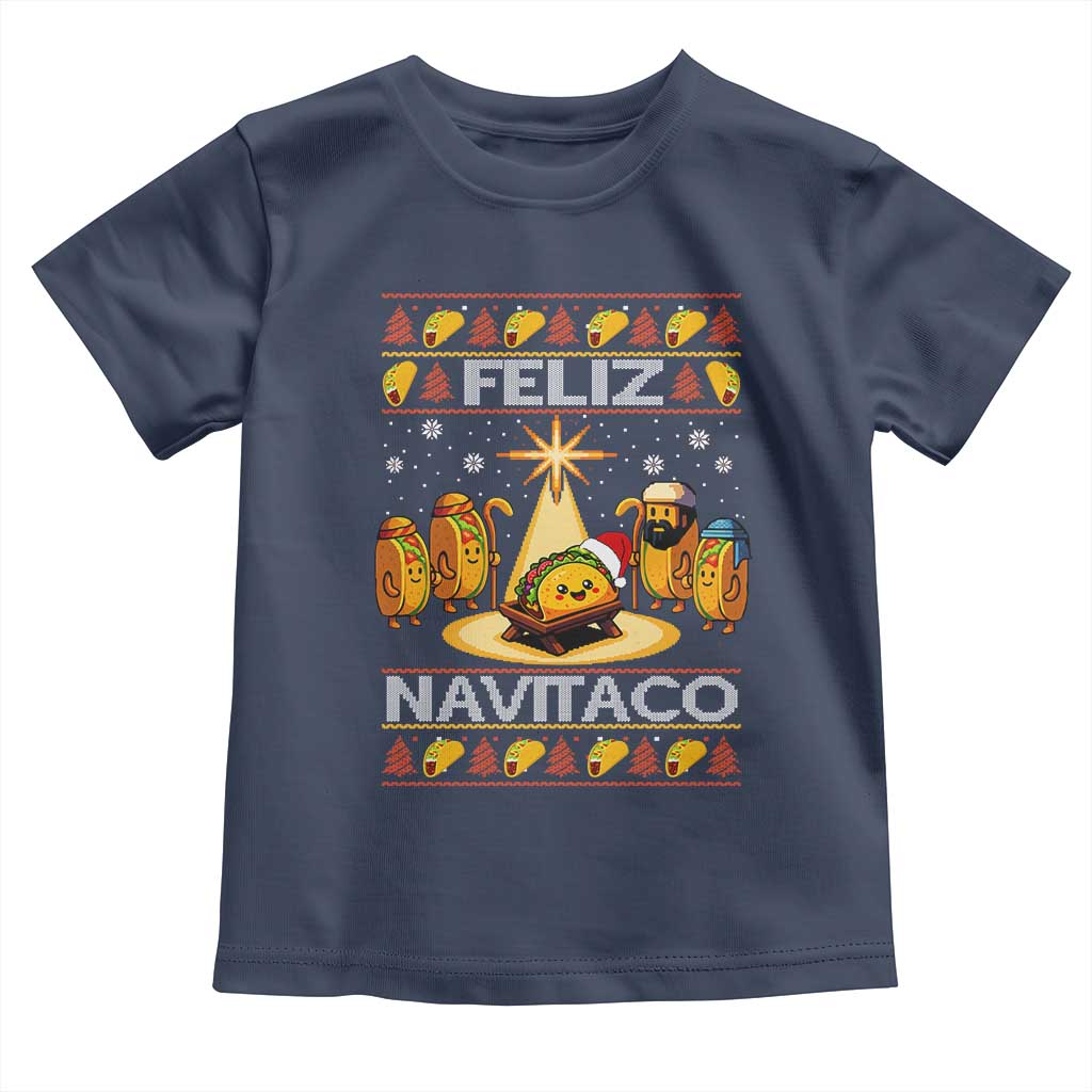 Funny Tacos Christmas Nativity Scene Toddler T Shirt Feliz Navitaco Mexican Food TS11 Navy Print Your Wear