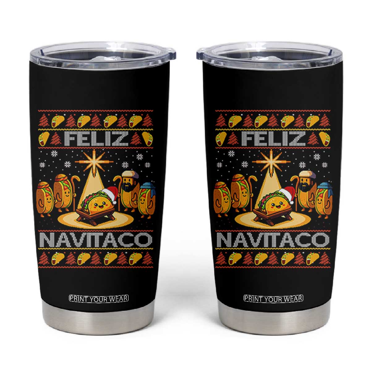 Funny Tacos Christmas Nativity Scene Tumbler Cup Feliz Navitaco Mexican Food TS11 Black Print Your Wear