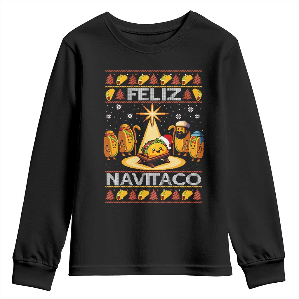 Funny Tacos Christmas Nativity Scene Youth Sweatshirt Feliz Navitaco Mexican Food TS11 Black Print Your Wear