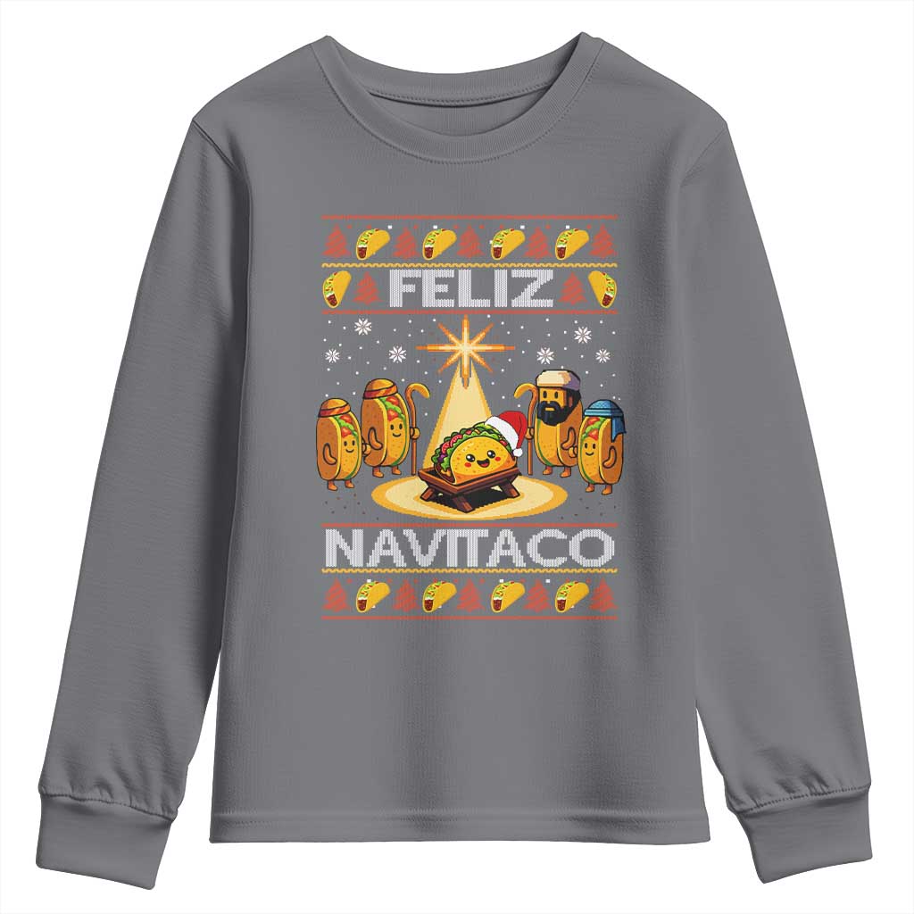 Funny Tacos Christmas Nativity Scene Youth Sweatshirt Feliz Navitaco Mexican Food TS11 Charcoal Print Your Wear