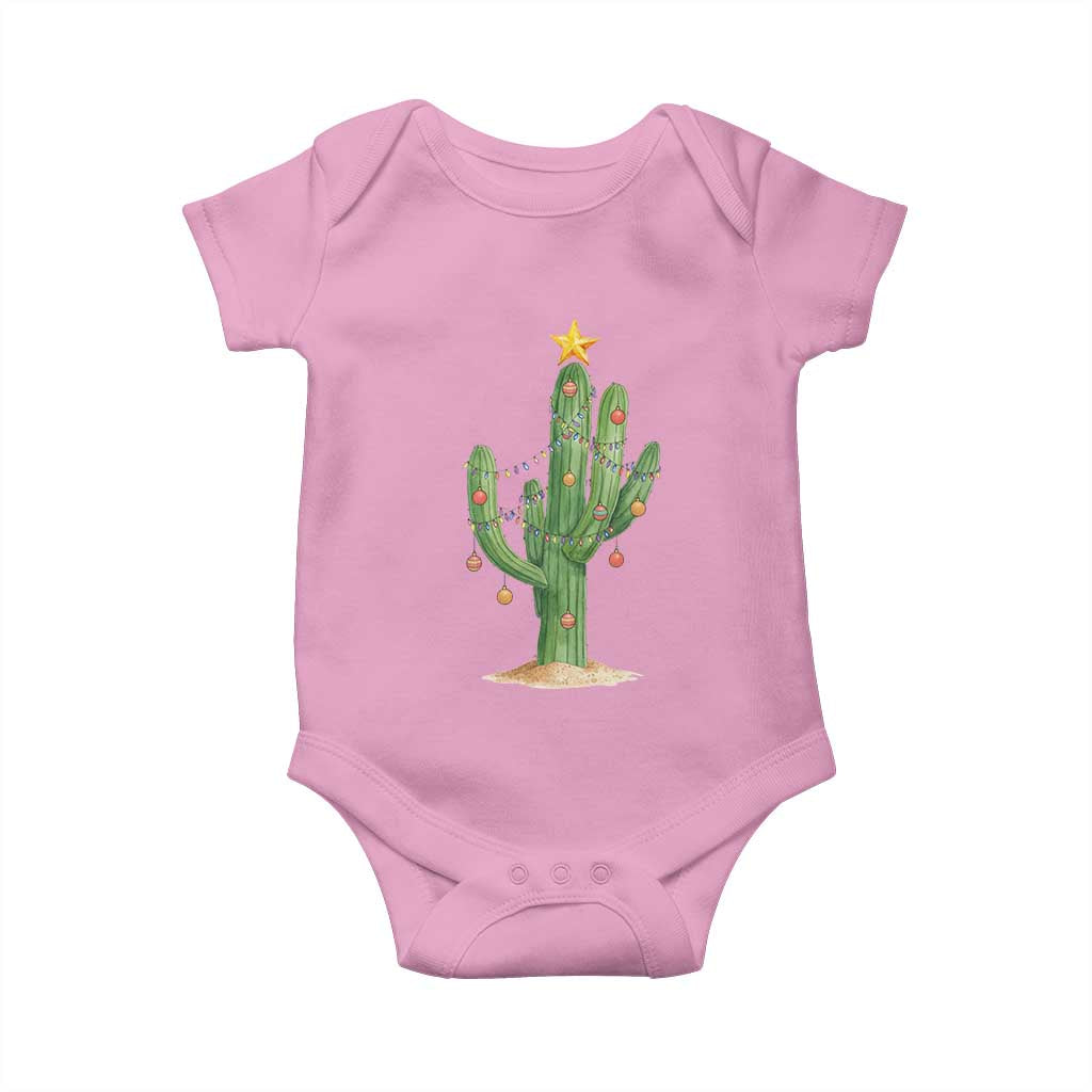 Funny Cactus Christmas Xmas Trees Lights Santa Hat Cactus Lovers Baby Onesie TS11 Light Pink Print Your Wear