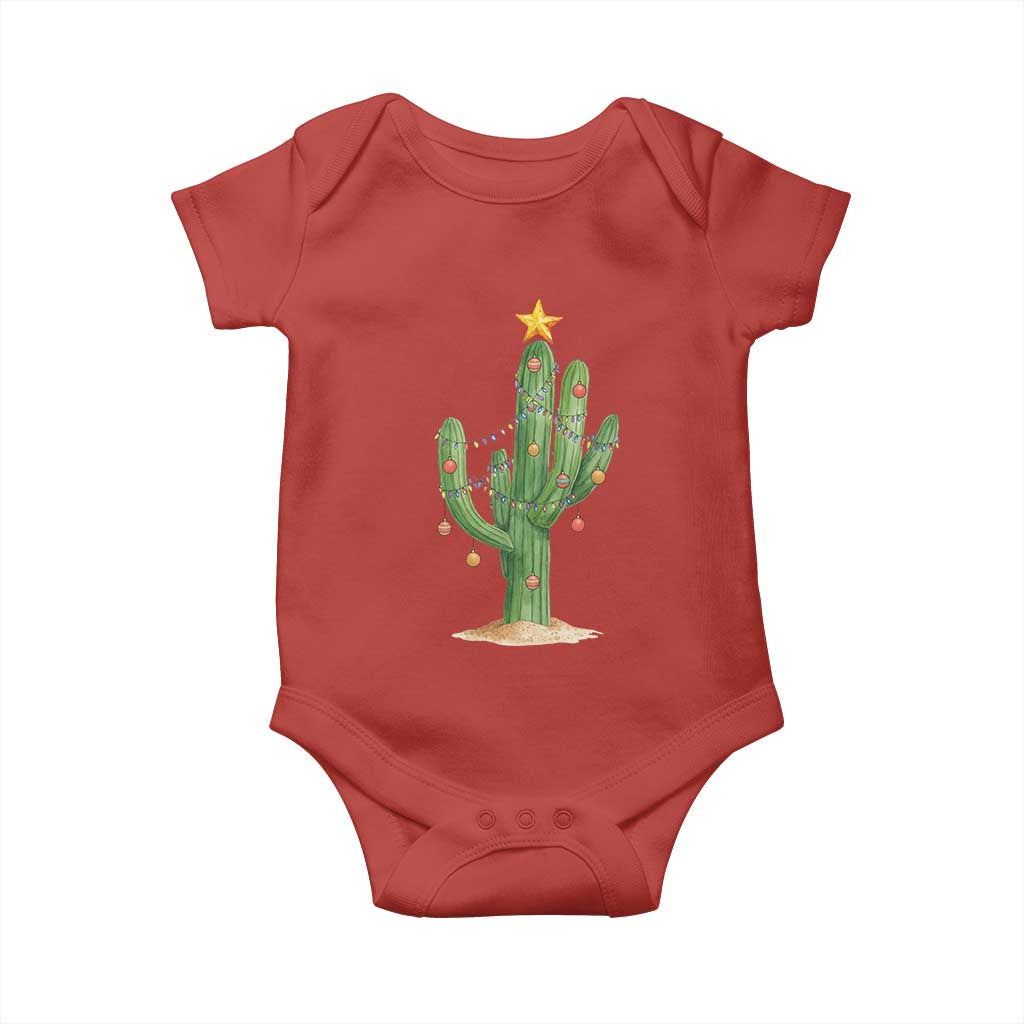 Funny Cactus Christmas Xmas Trees Lights Santa Hat Cactus Lovers Baby Onesie TS11 Red Print Your Wear