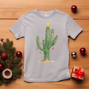 Funny Cactus Christmas Xmas Trees Lights Santa Hat Cactus Lovers T Shirt TS11 Ice Gray Print Your Wear
