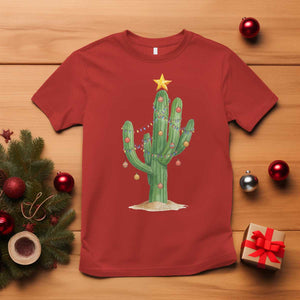 Funny Cactus Christmas Xmas Trees Lights Santa Hat Cactus Lovers T Shirt TS11 Red Print Your Wear