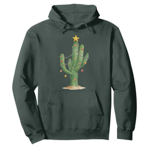 Funny Cactus Christmas Xmas Trees Lights Santa Hat Cactus Lovers Hoodie TS11 Dark Forest Green Print Your Wear