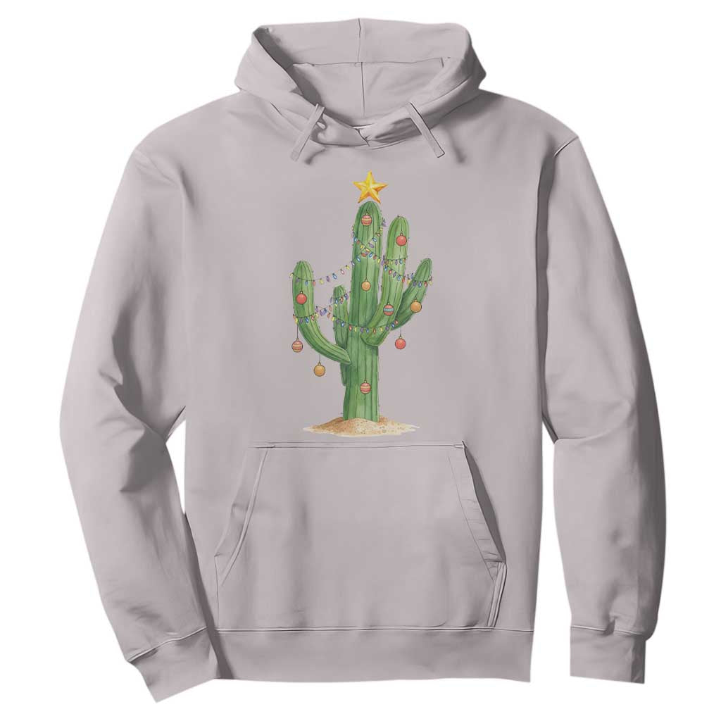 Funny Cactus Christmas Xmas Trees Lights Santa Hat Cactus Lovers Hoodie TS11 Ice Gray Print Your Wear