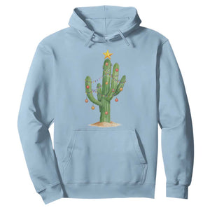 Funny Cactus Christmas Xmas Trees Lights Santa Hat Cactus Lovers Hoodie TS11 Light Blue Print Your Wear