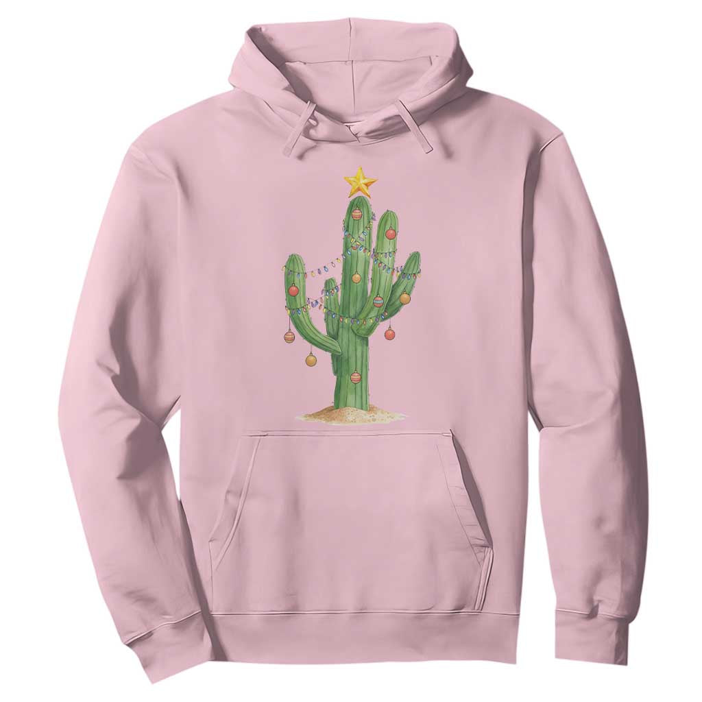 Funny Cactus Christmas Xmas Trees Lights Santa Hat Cactus Lovers Hoodie TS11 Light Pink Print Your Wear