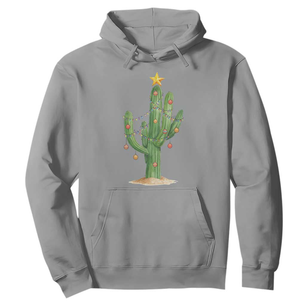 Funny Cactus Christmas Xmas Trees Lights Santa Hat Cactus Lovers Hoodie TS11 Sport Gray Print Your Wear