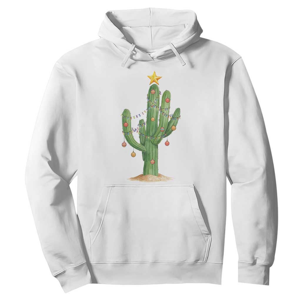 Funny Cactus Christmas Xmas Trees Lights Santa Hat Cactus Lovers Hoodie TS11 White Print Your Wear