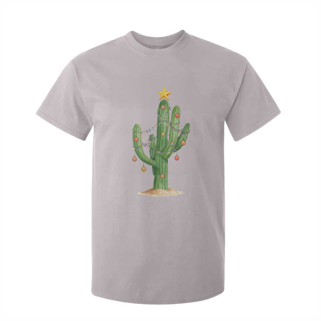 Funny Cactus Christmas Xmas Trees Lights Santa Hat Cactus Lovers T Shirt For Kid TS11 Ice Gray Print Your Wear