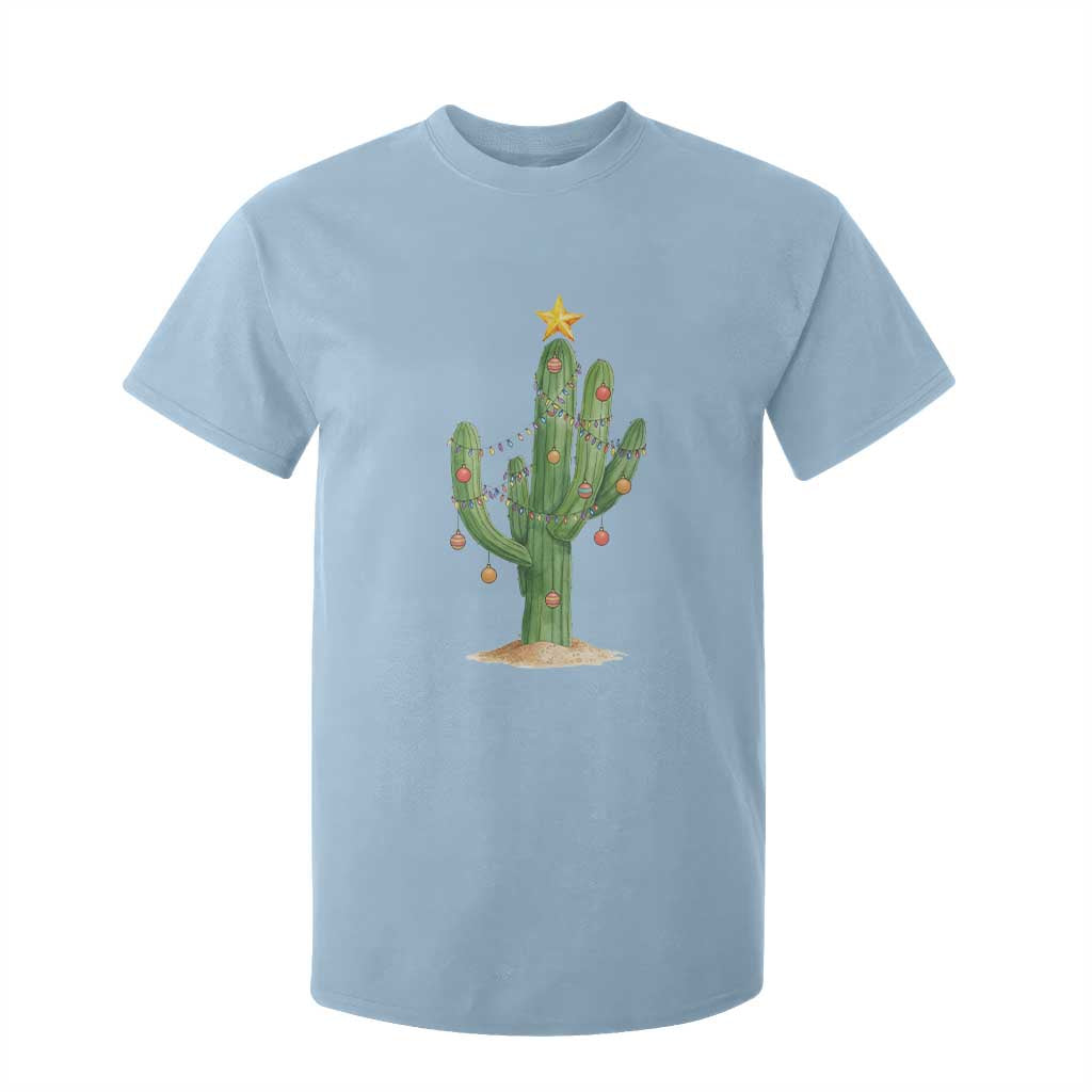 Funny Cactus Christmas Xmas Trees Lights Santa Hat Cactus Lovers T Shirt For Kid TS11 Light Blue Print Your Wear