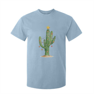 Funny Cactus Christmas Xmas Trees Lights Santa Hat Cactus Lovers T Shirt For Kid TS11 Light Blue Print Your Wear